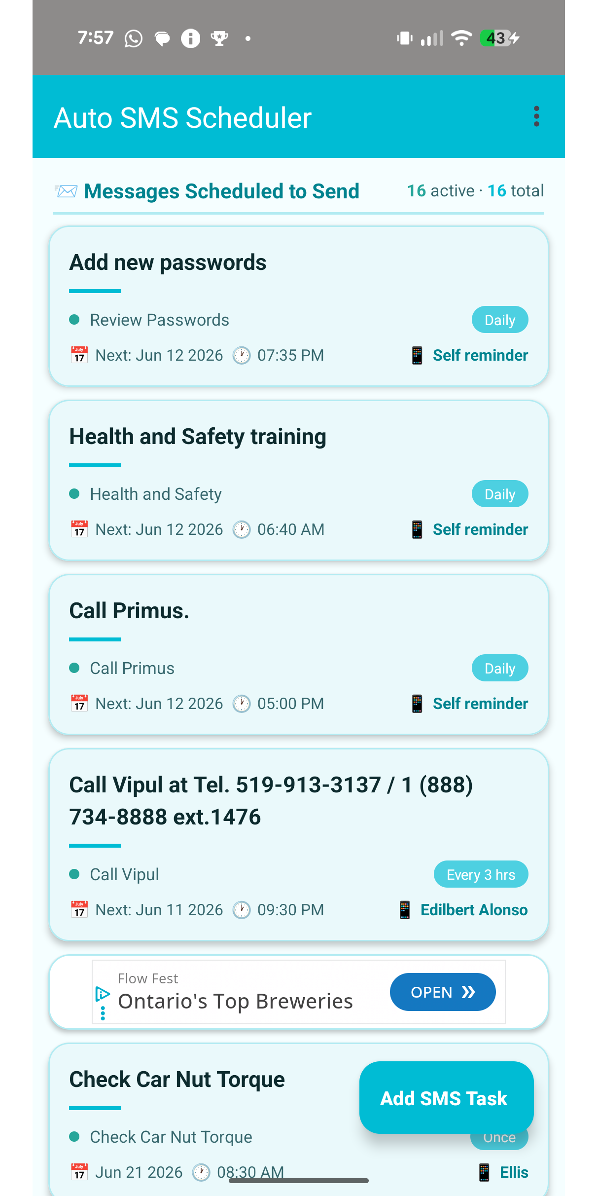 Auto SMS Scheduler - Frequency Options