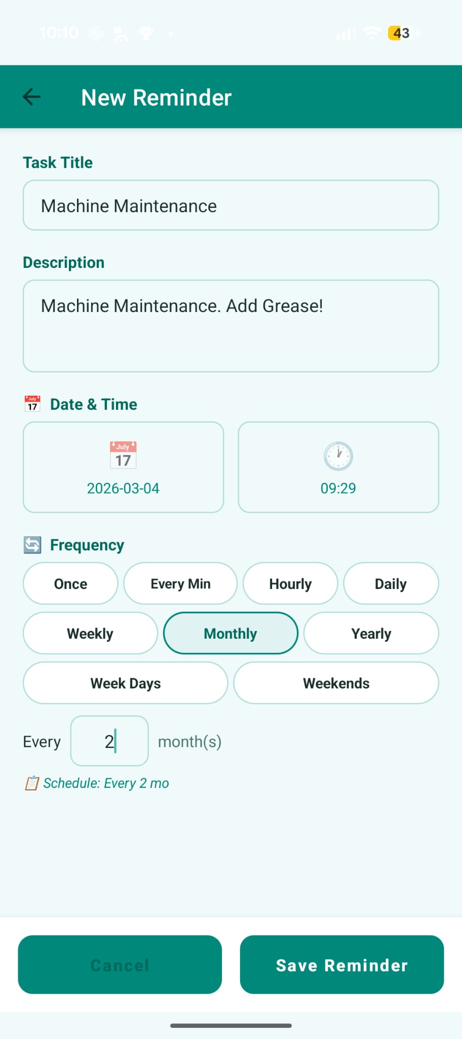 Daily Task Reminder - New Reminder